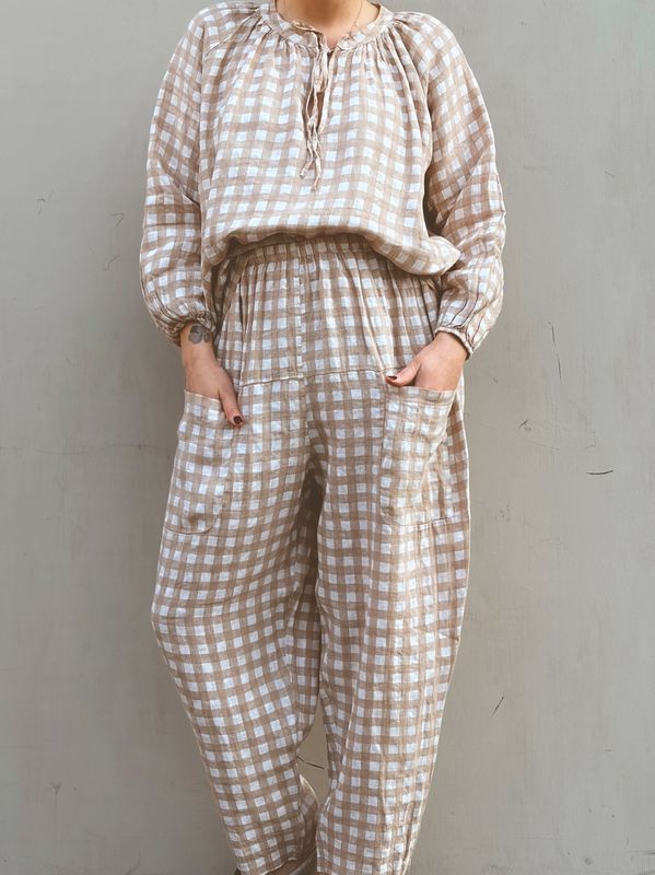 Beige/Hvit - Caja linbluse