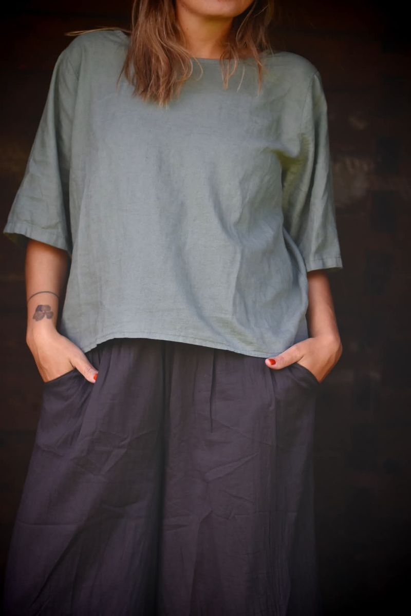 Military - Lin T-skjorte m. Knapper