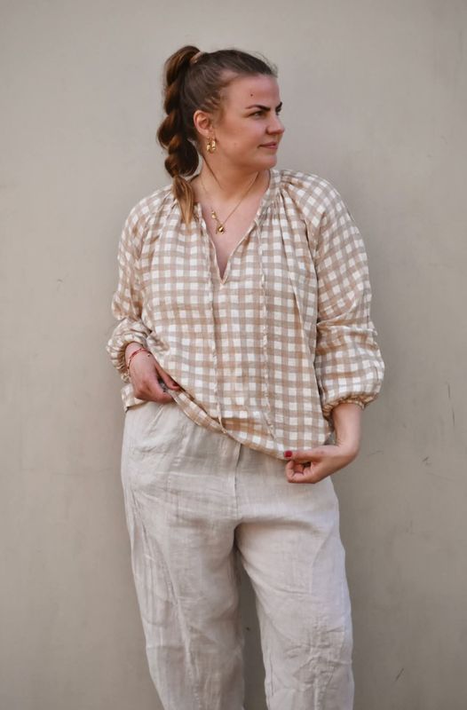 Beige/Hvit - Caja linbluse