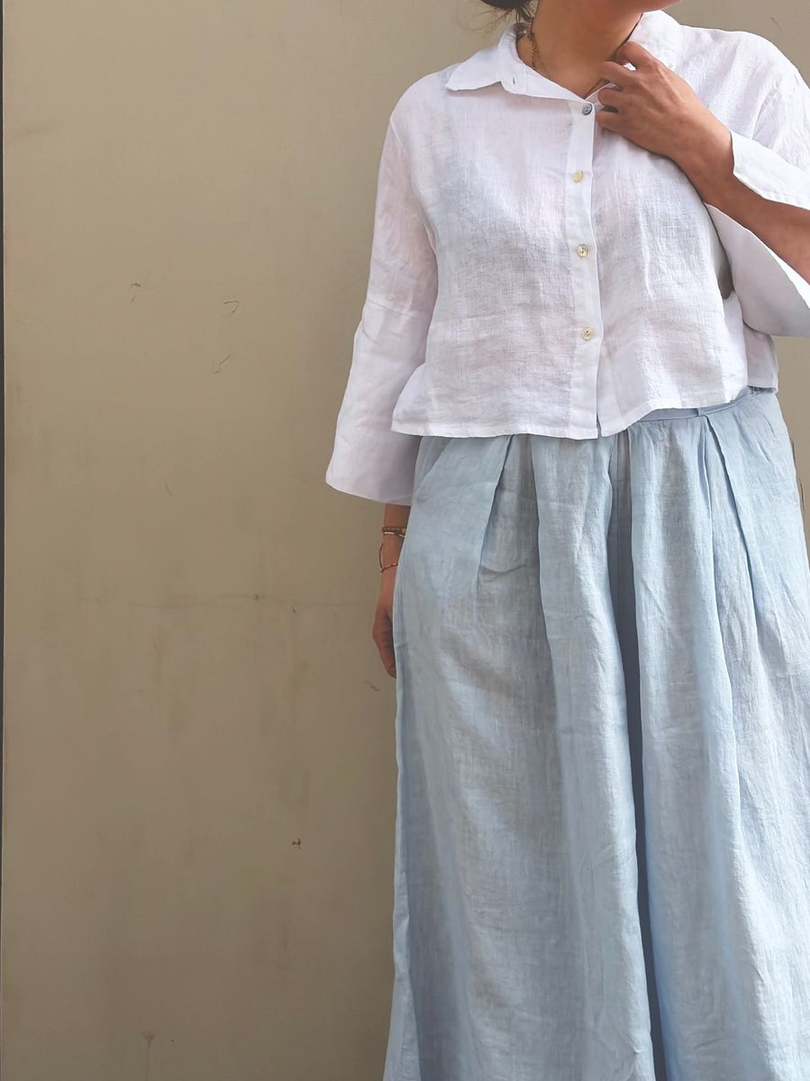 Hvit - London Kort Linskjorte