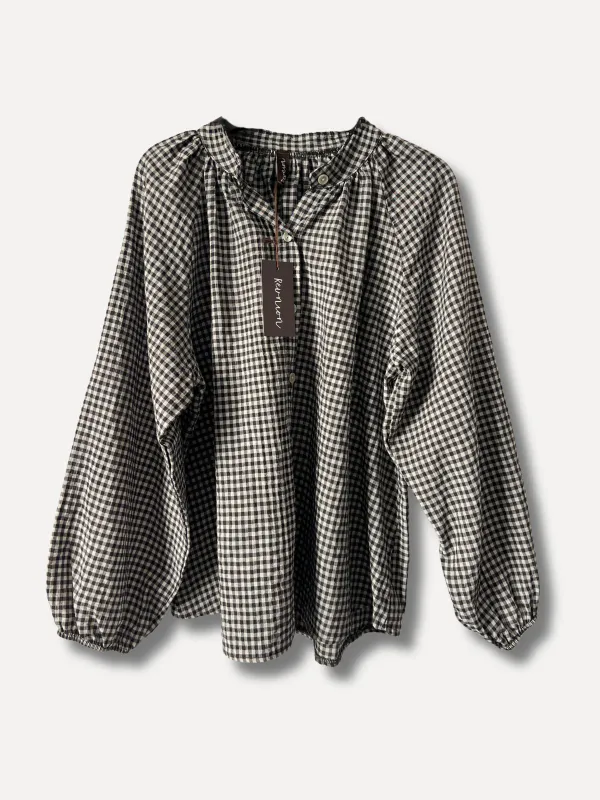 Mørk brun - Checki Bomulls Bluse