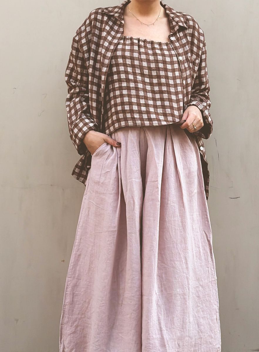 Brun/Hvit - Fray linskjorte