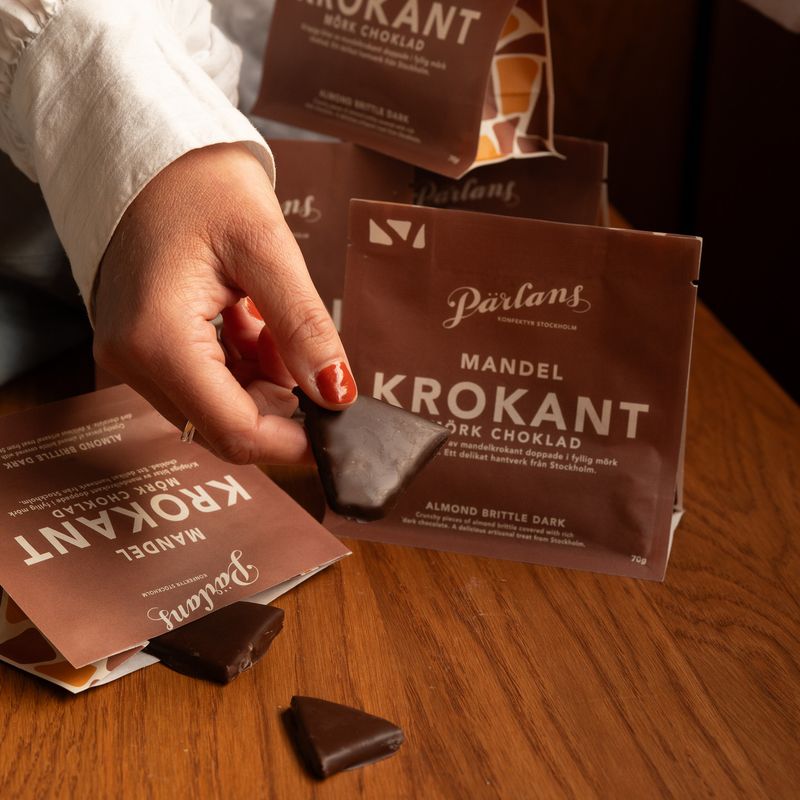 Mandelkrokant med mørk sjokolade – 70 g