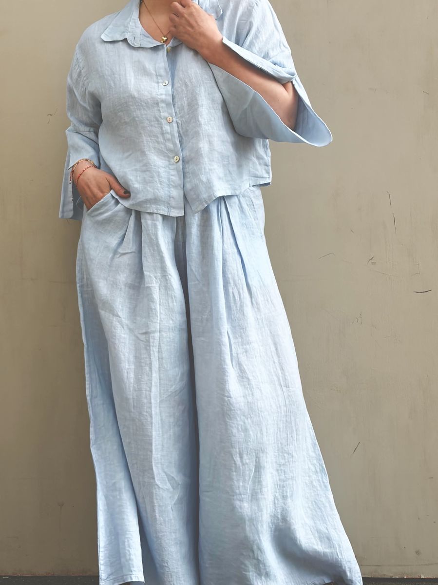 Sky Blue - London Kort Linskjorte