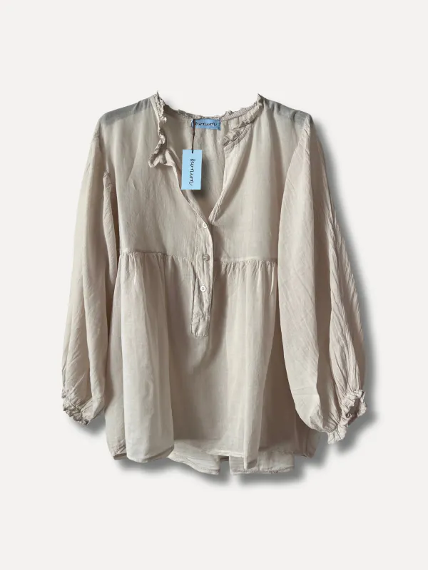 Beige - Battina Bomulls Bluse