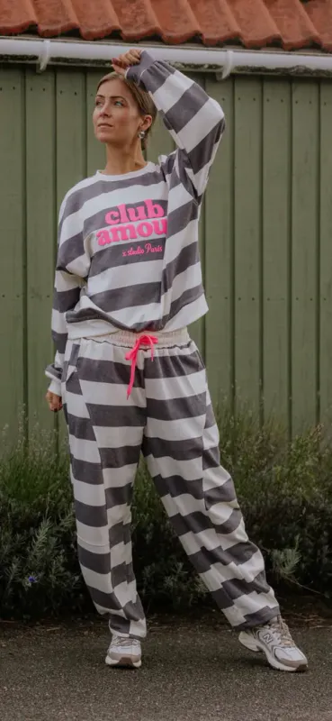 Offwhite/browngrey - Bredstripet collegebukse