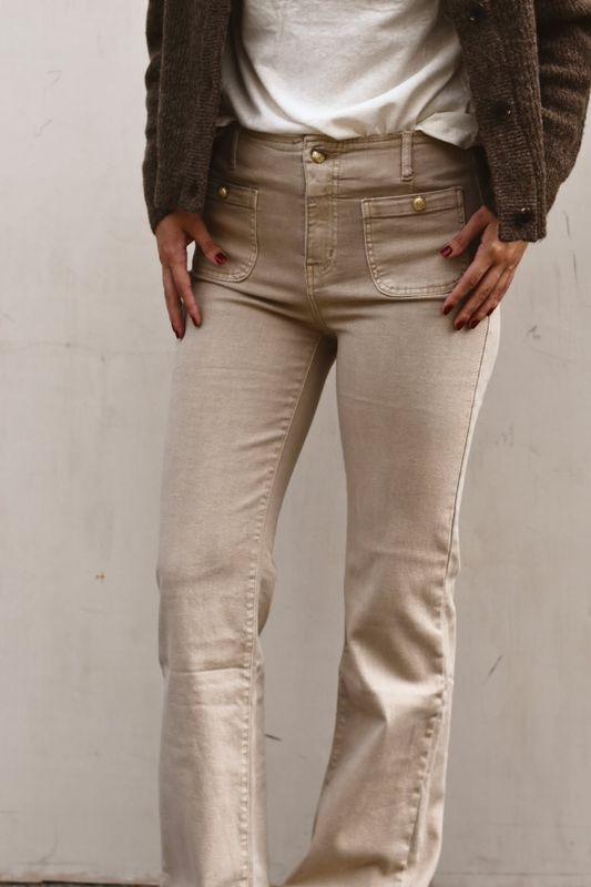 Beige melange - Bukse med stretch