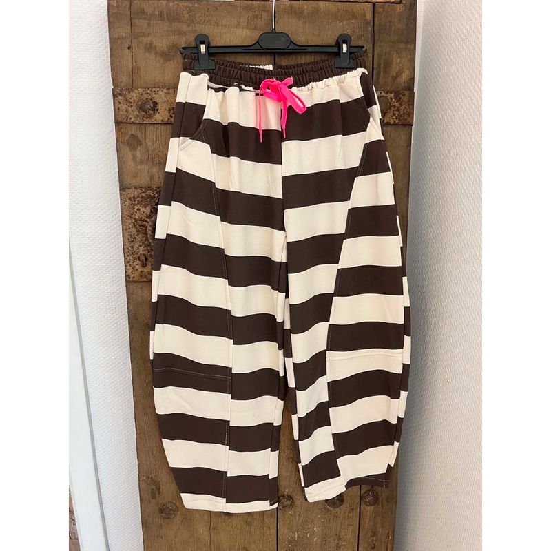 Offwhite/brown - Bredstripet collegebukse